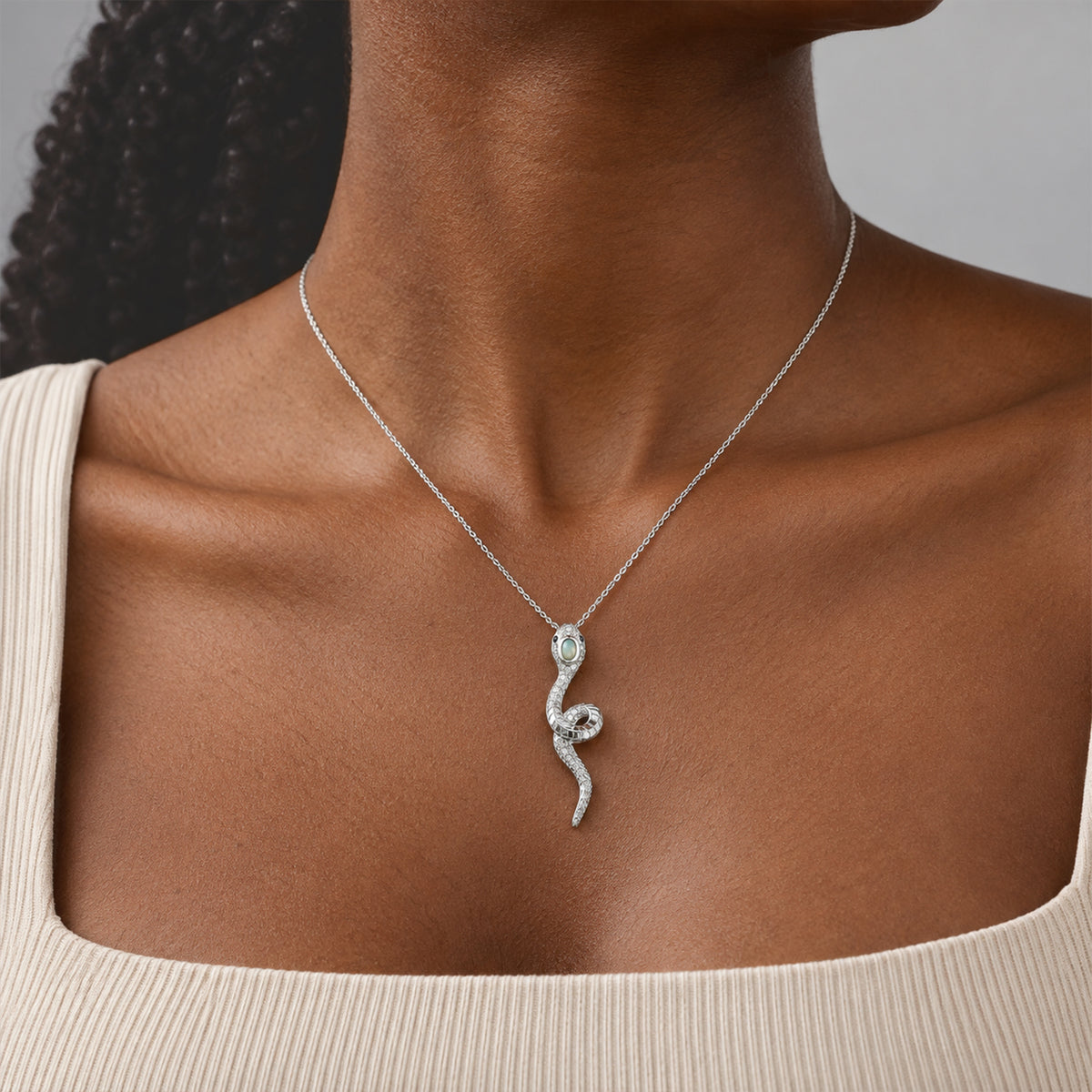 GP - Ethiopian Opal, White Zircon, Black Spinel &amp; Blue Sapphire Serpentine Pendant with Chain (Size 20) in Rhodium Overlay Sterling Silver 4540421 3