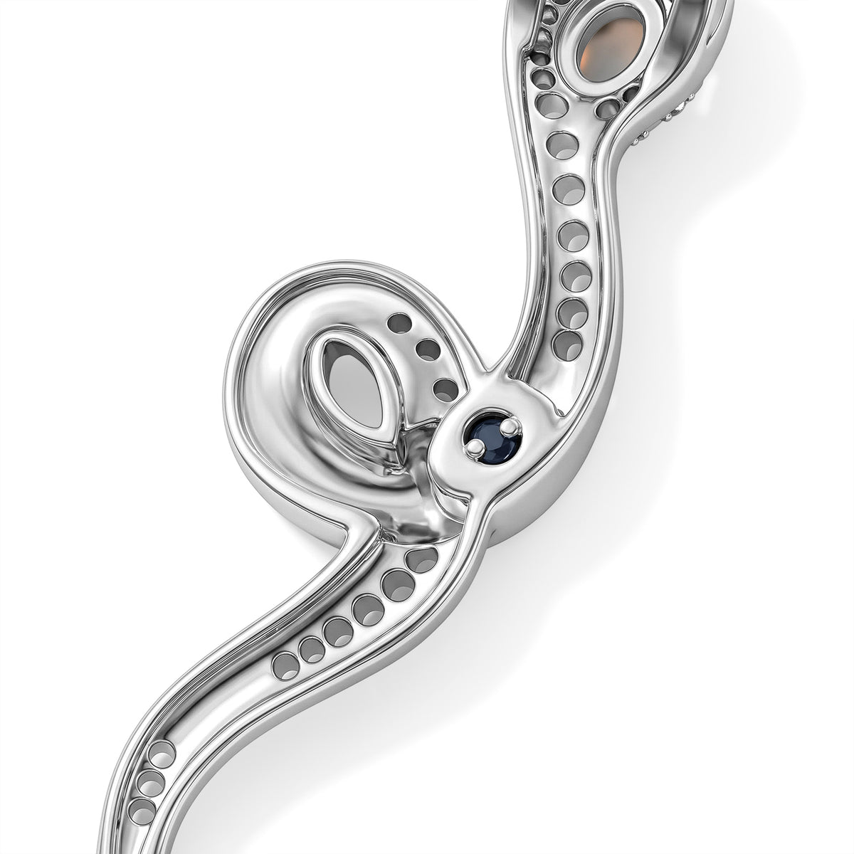 GP - Ethiopian Opal, White Zircon, Black Spinel &amp; Blue Sapphire Serpentine Pendant with Chain (Size 20) in Rhodium Overlay Sterling Silver 4540421 6