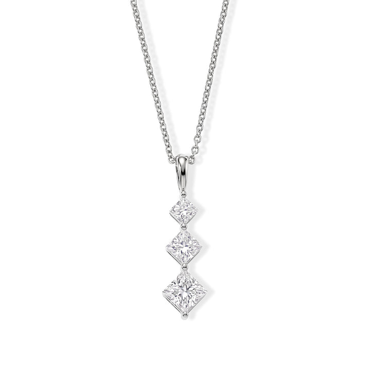 D'Joy - Moissanite Trilogy Pendant in Rhodium Overlay Sterling Silver with Chain (Size 20) 2.40 Ct. 4540469 1