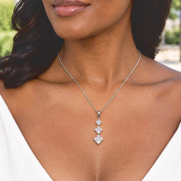 D'Joy - Moissanite Trilogy Pendant in Rhodium Overlay Sterling Silver with Chain (Size 20) 2.40 Ct. 4540469 2