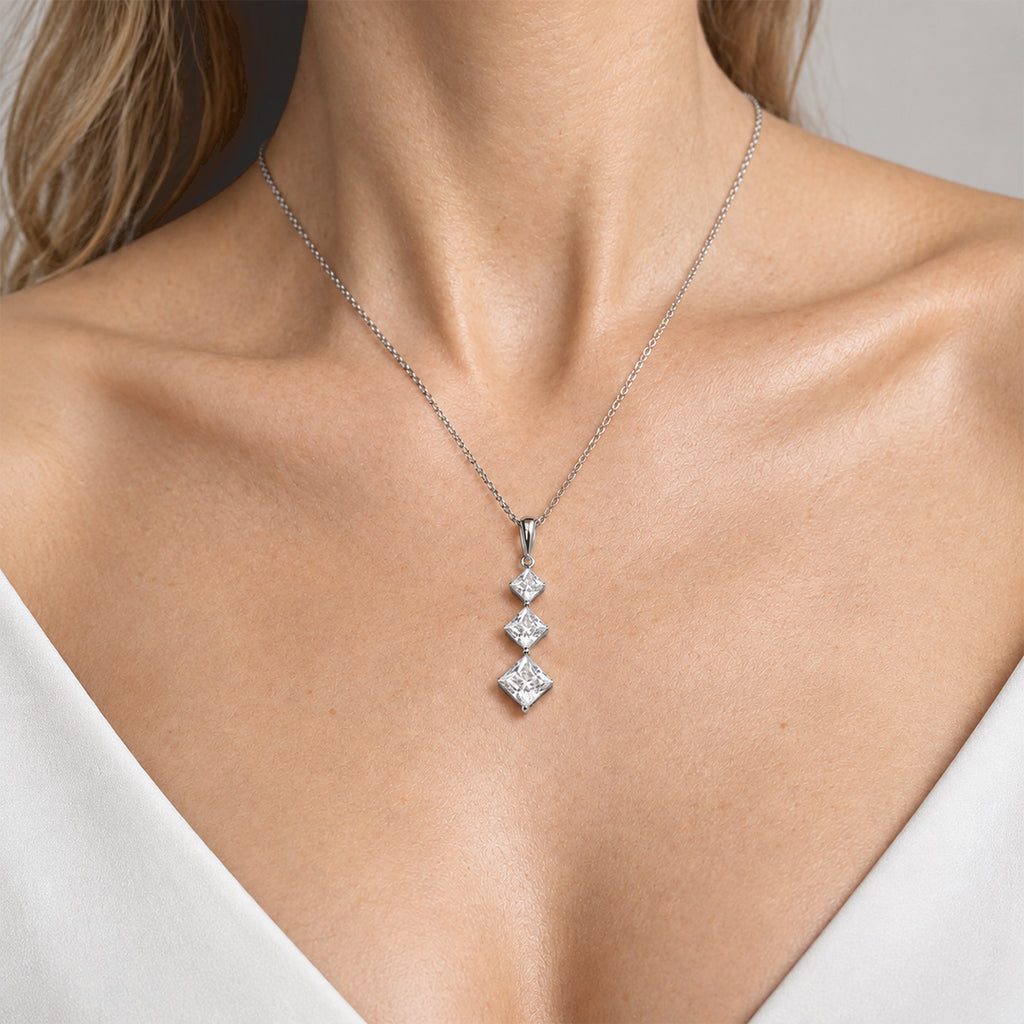 D'Joy - Moissanite Trilogy Pendant in Rhodium Overlay Sterling Silver with Chain (Size 20) 2.40 Ct._4540469_2