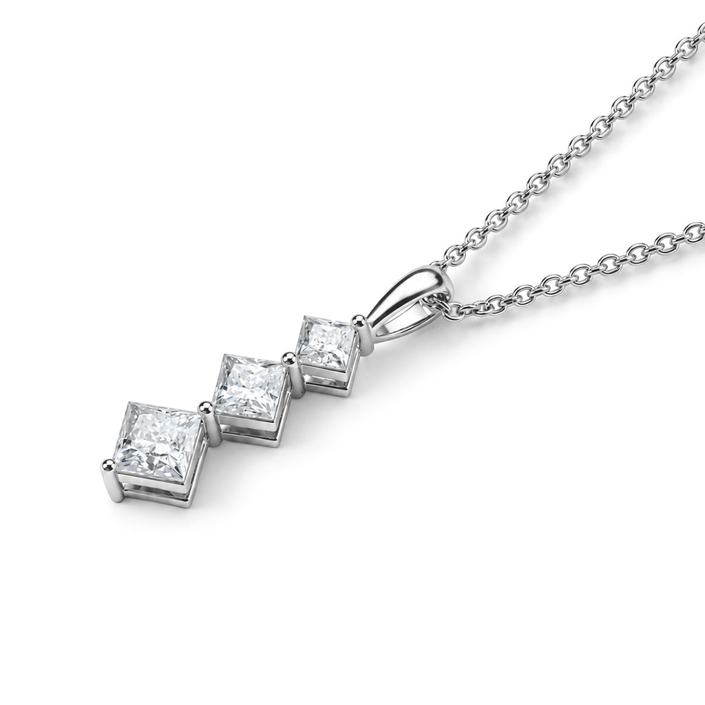 D'Joy - Moissanite Trilogy Pendant in Rhodium Overlay Sterling Silver with Chain (Size 20) 2.40 Ct._4540469_3