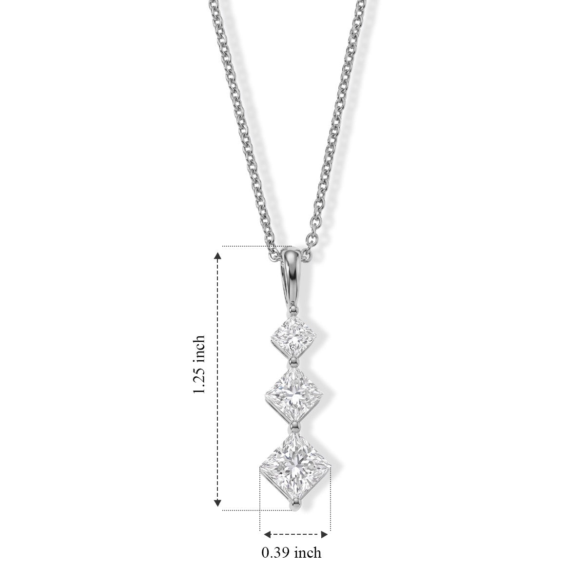 D'Joy - Moissanite Trilogy Pendant in Rhodium Overlay Sterling Silver with Chain (Size 20) 2.40 Ct. 4540469 7
