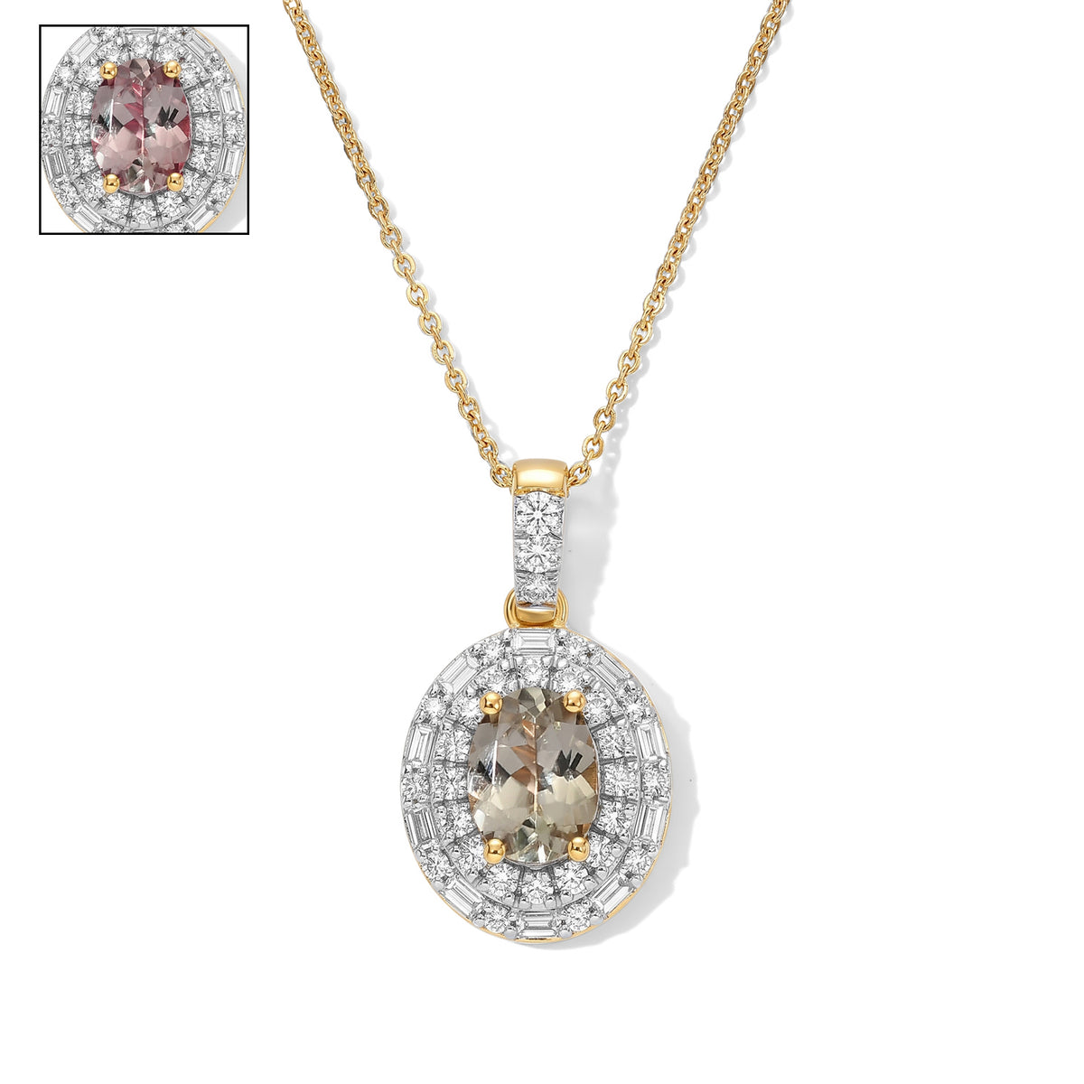 Luxuriant - AAA Turkizite &amp; Lab Grown Diamond (SI/G-H) Halo Pendant with Chain (Size 20) in 18K Vermeil Yellow Gold Plated Sterling Silver 2.00 Ct. 4562191 0