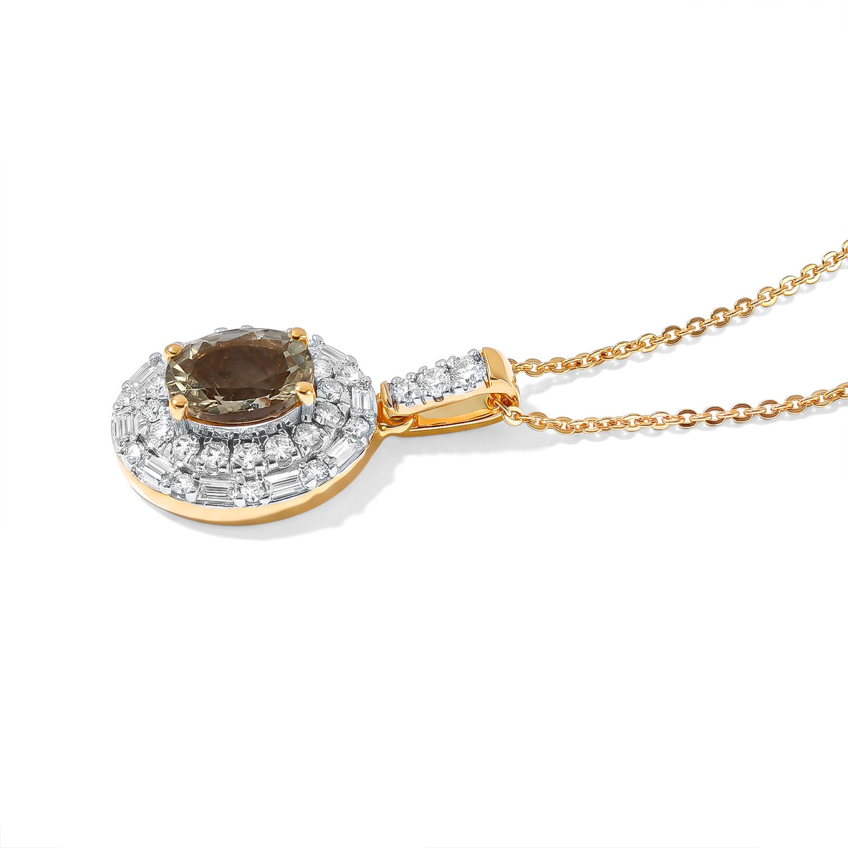 Luxuriant - AAA Turkizite &amp; Lab Grown Diamond (SI/G-H) Halo Pendant with Chain (Size 20) in 18K Vermeil Yellow Gold Plated Sterling Silver 2.00 Ct. 4562191 3