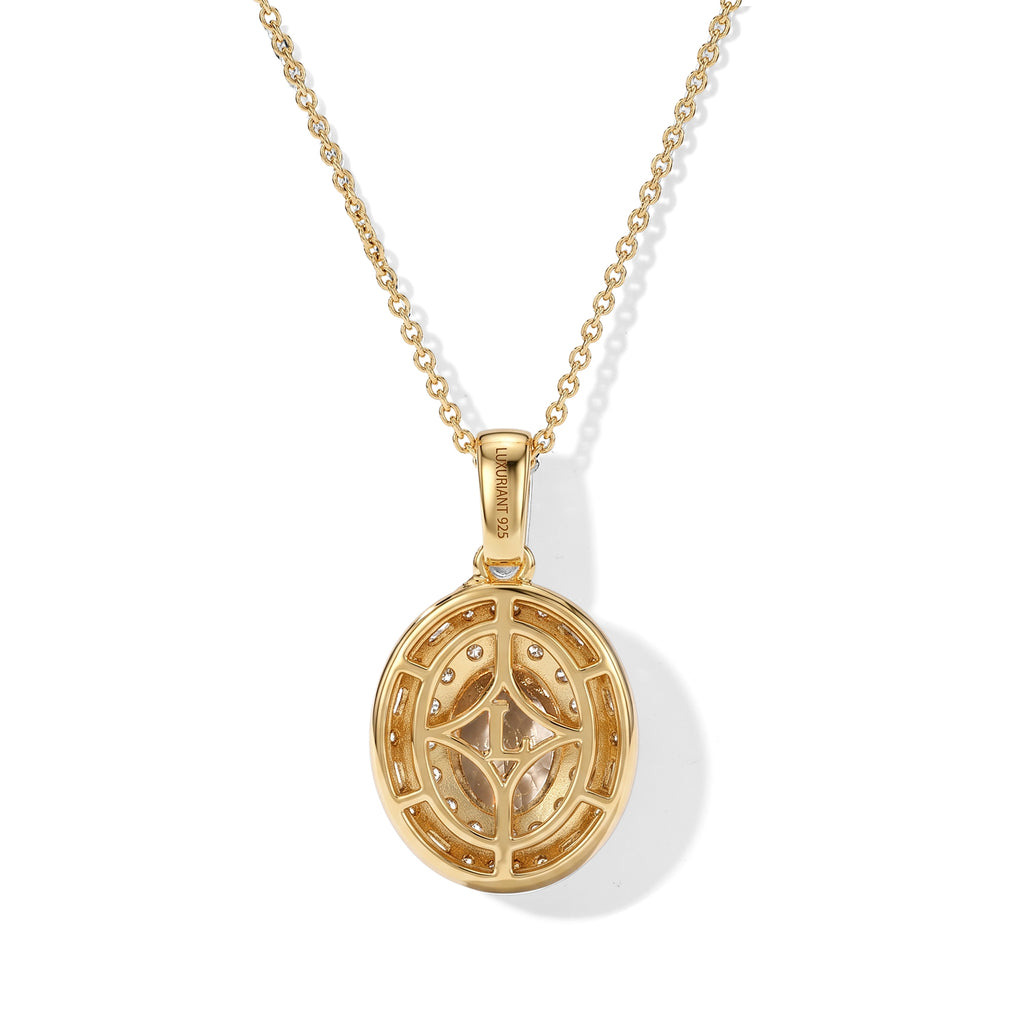 Luxuriant - AAA Turkizite & Lab Grown Diamond (SI/G-H) Halo Pendant with Chain (Size 20) in 18K Vermeil Yellow Gold Plated Sterling Silver 2.00 Ct._4562191_4