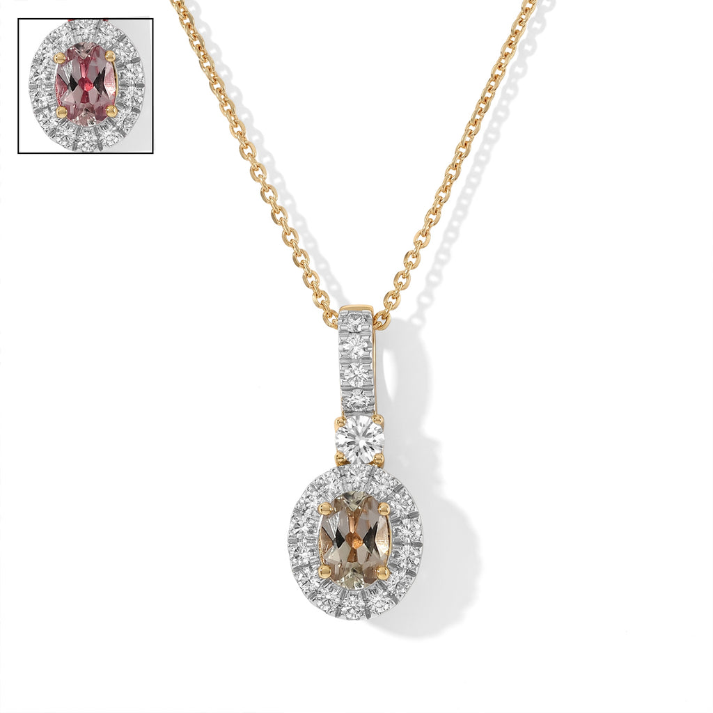 Luxuriant - AAA Turkizite & Lab Grown Diamond (SI/G-H) Halo Pendant with Chain (Size 20) in 18K Vermeil Yellow Gold Plated Sterling Silver 0.90 Ct._4562193