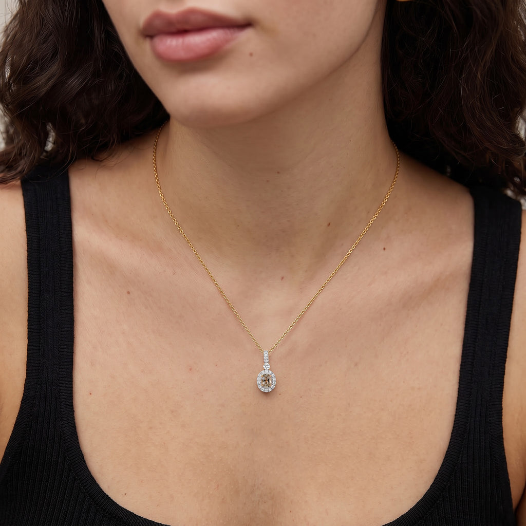 Luxuriant - AAA Turkizite & Lab Grown Diamond (SI/G-H) Halo Pendant with Chain (Size 20) in 18K Vermeil Yellow Gold Plated Sterling Silver 0.90 Ct._4562193_1