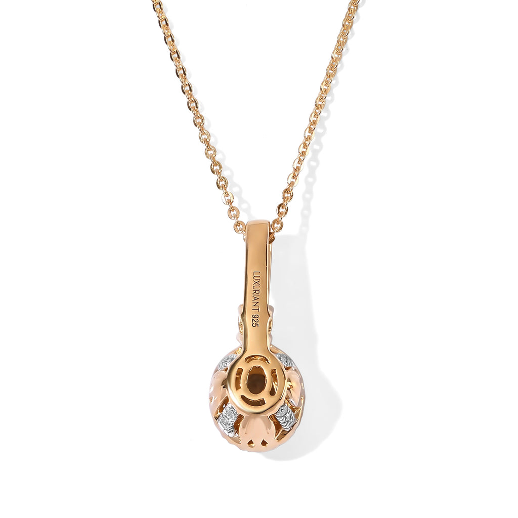 Luxuriant - AAA Turkizite & Lab Grown Diamond (SI/G-H) Halo Pendant with Chain (Size 20) in 18K Vermeil Yellow Gold Plated Sterling Silver 0.90 Ct._4562193_4