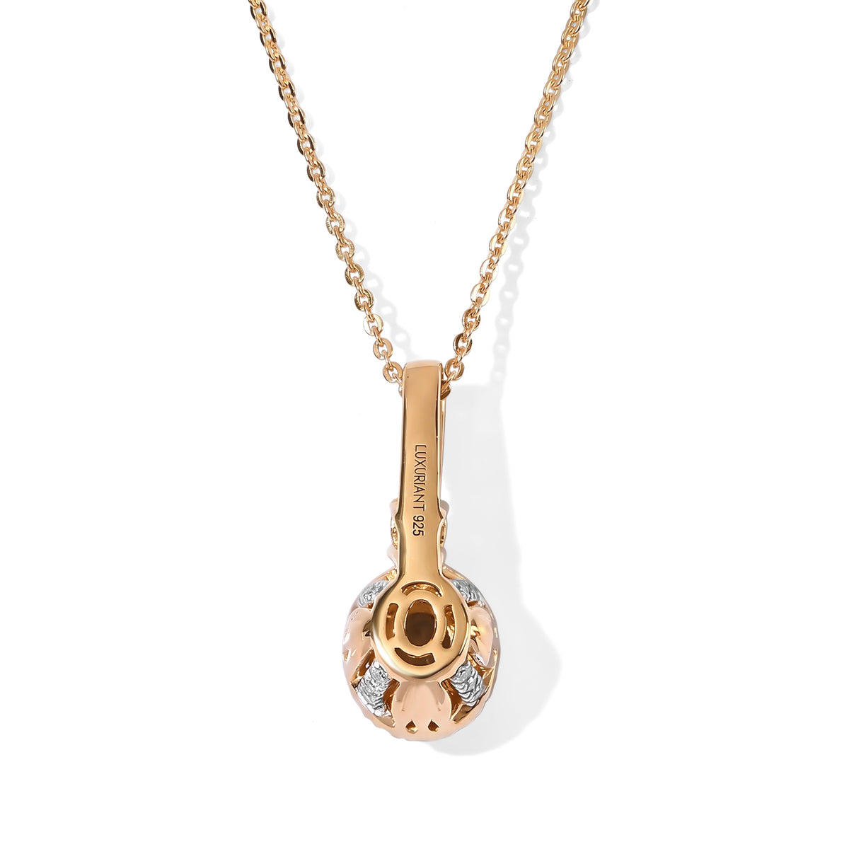 Luxuriant - AAA Turkizite &amp; Lab Grown Diamond (SI/G-H) Halo Pendant with Chain (Size 20) in 18K Vermeil Yellow Gold Plated Sterling Silver 0.90 Ct. 4562193 4