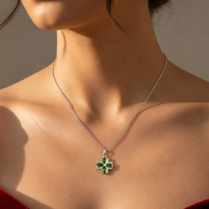Natural Chrome Diopside, White Zircon Pendant with Chain (Size 20) in Platinum Overlay Sterling Silver 0.35 ct 1.470 Ct. 4562227 2