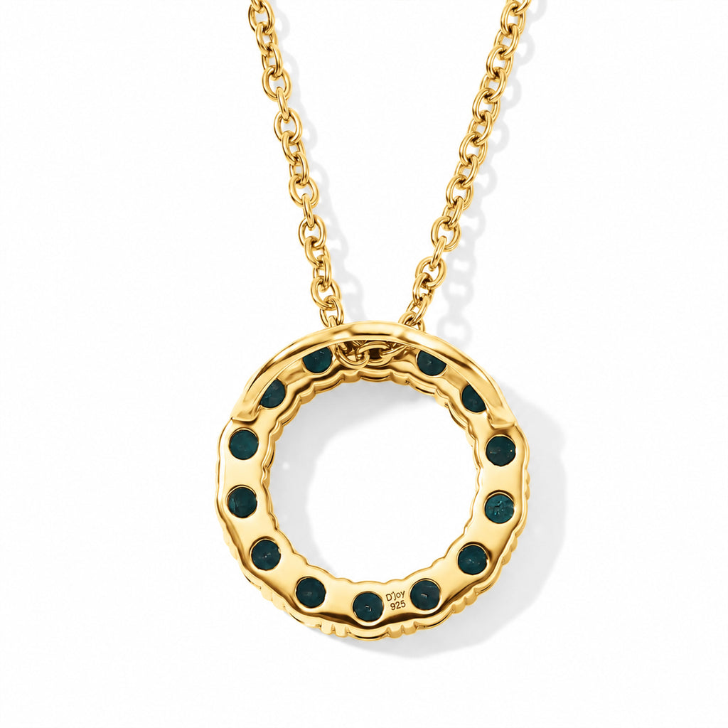 D'Joy - AAA Grandidierite Circular Pendant in Yellow Gold Plated Silver with Chain (Size 20) 1.20 Ct._4562231_4