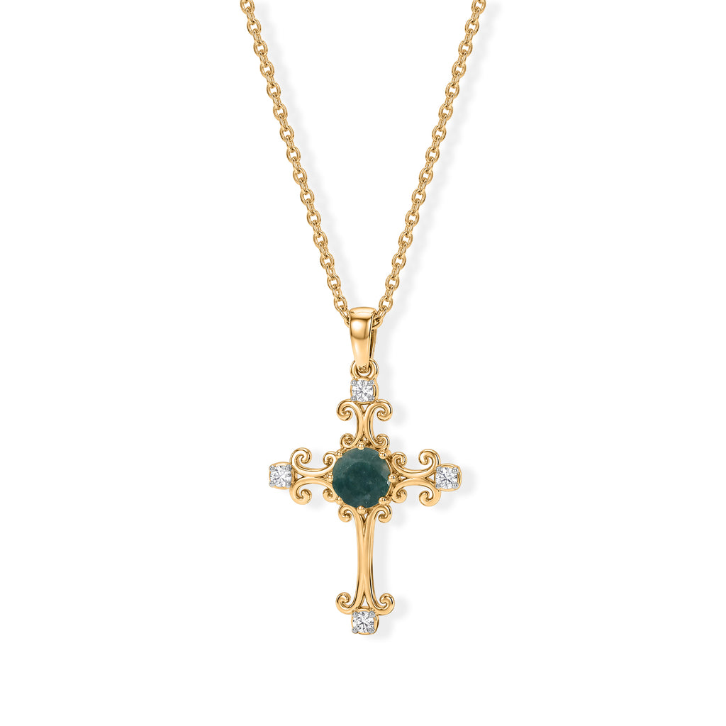 D'Joy - AAA Grandidierite & White Zircon Cross Pendant in Yellow Gold Plated Sterling Silver with Chain (Size 20) 1.10 Ct._4562239