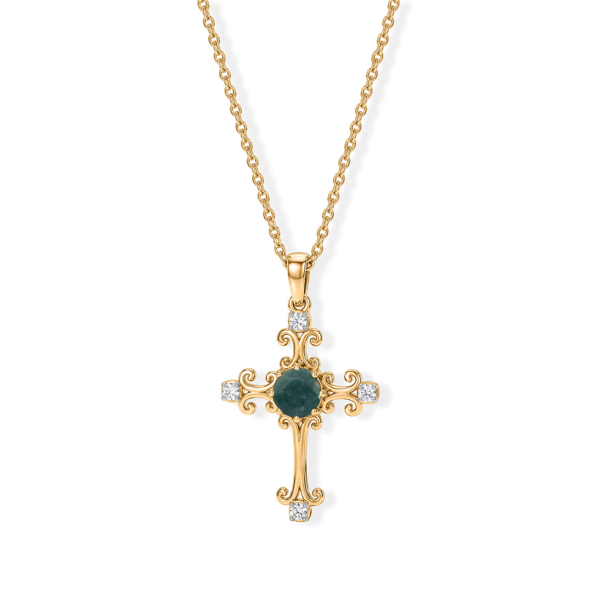 D'Joy - AAA Grandidierite &amp; White Zircon Cross Pendant in Yellow Gold Plated Sterling Silver with Chain (Size 20) 1.10 Ct. 4562239 0