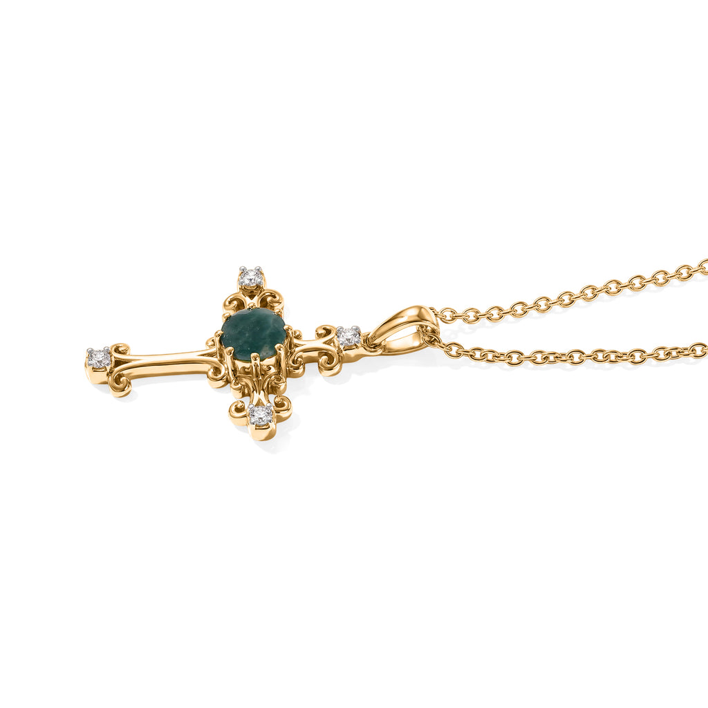 D'Joy - AAA Grandidierite & White Zircon Cross Pendant in Yellow Gold Plated Sterling Silver with Chain (Size 20) 1.10 Ct._4562239_3