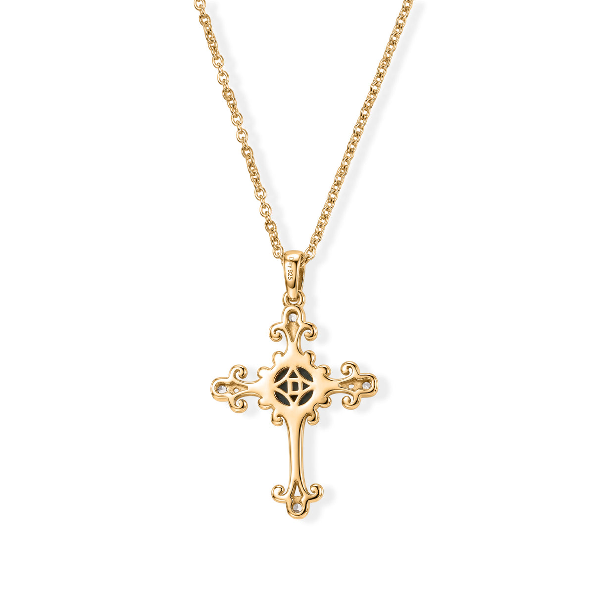 D'Joy - AAA Grandidierite &amp; White Zircon Cross Pendant in Yellow Gold Plated Sterling Silver with Chain (Size 20) 1.10 Ct. 4562239 4