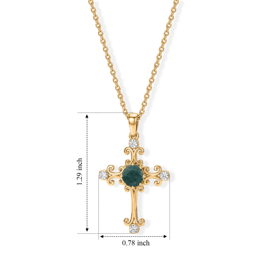 D'Joy - AAA Grandidierite & White Zircon Cross Pendant in Yellow Gold Plated Sterling Silver with Chain (Size 20) 1.10 Ct._4562239_5