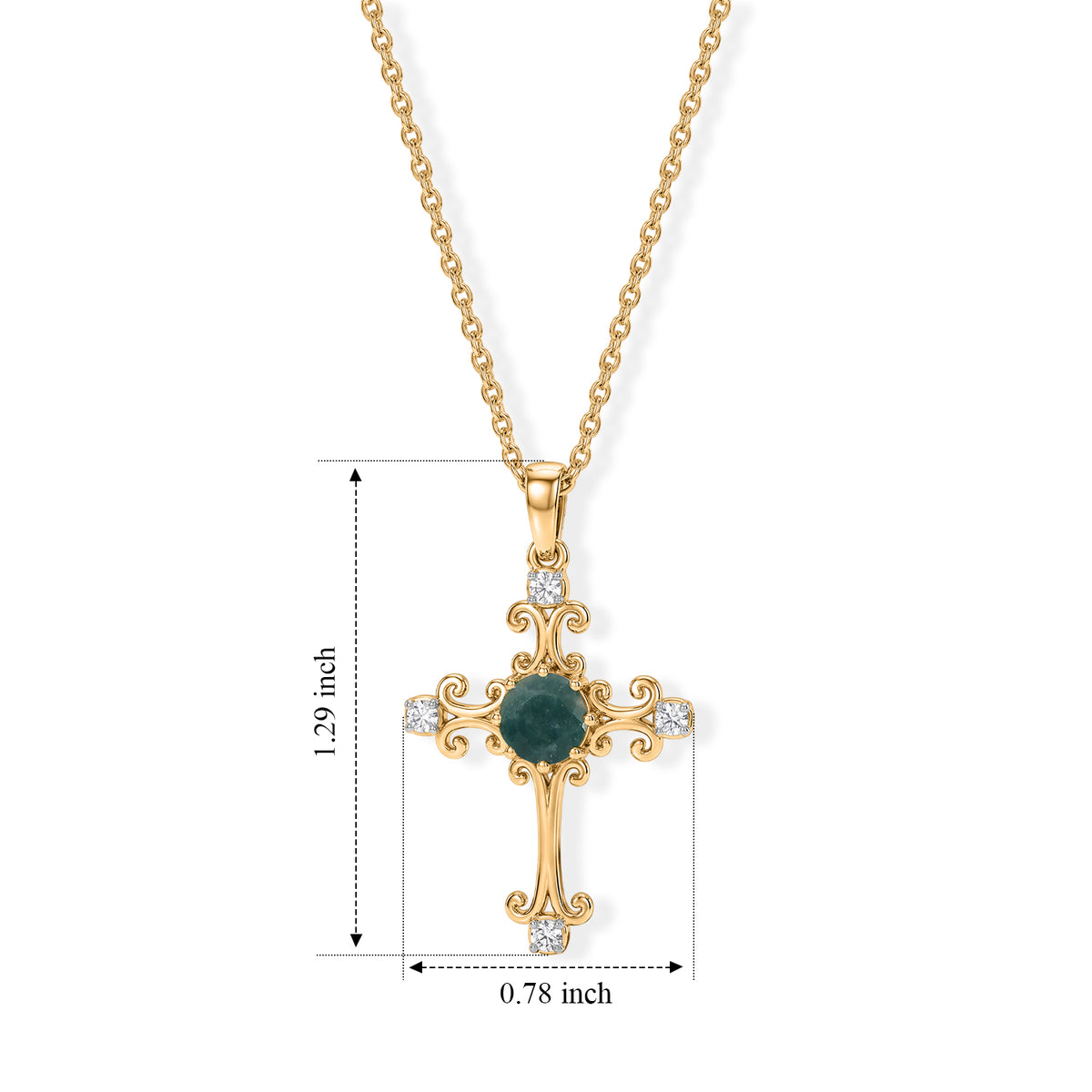 D'Joy - AAA Grandidierite &amp; White Zircon Cross Pendant in Yellow Gold Plated Sterling Silver with Chain (Size 20) 1.10 Ct. 4562239 5