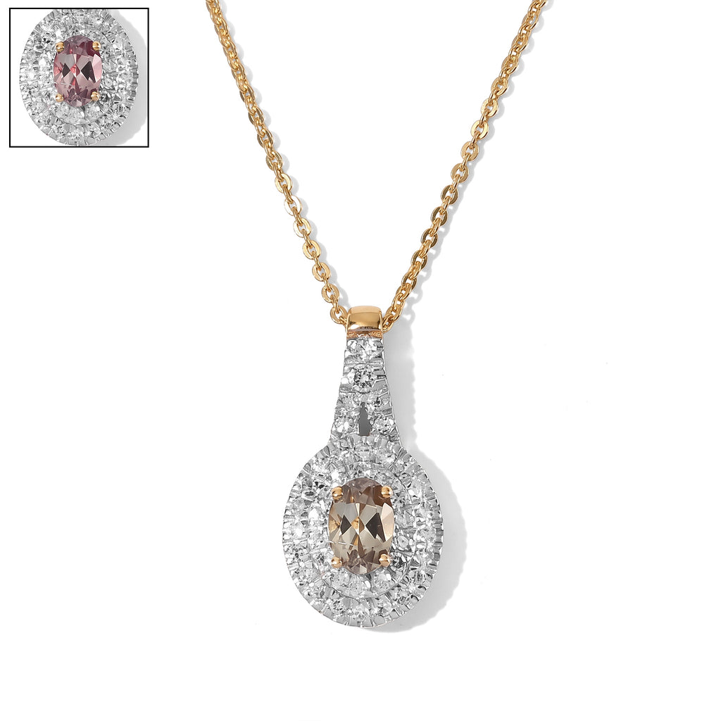 Luxuriant - AAA Turkizite & Lab Grown Diamond (SI/G-H) Halo Pendant with Chain (Size 20) in 18K Vermeil Yellow Gold Plated Sterling Silver 0.85 Ct._4562257