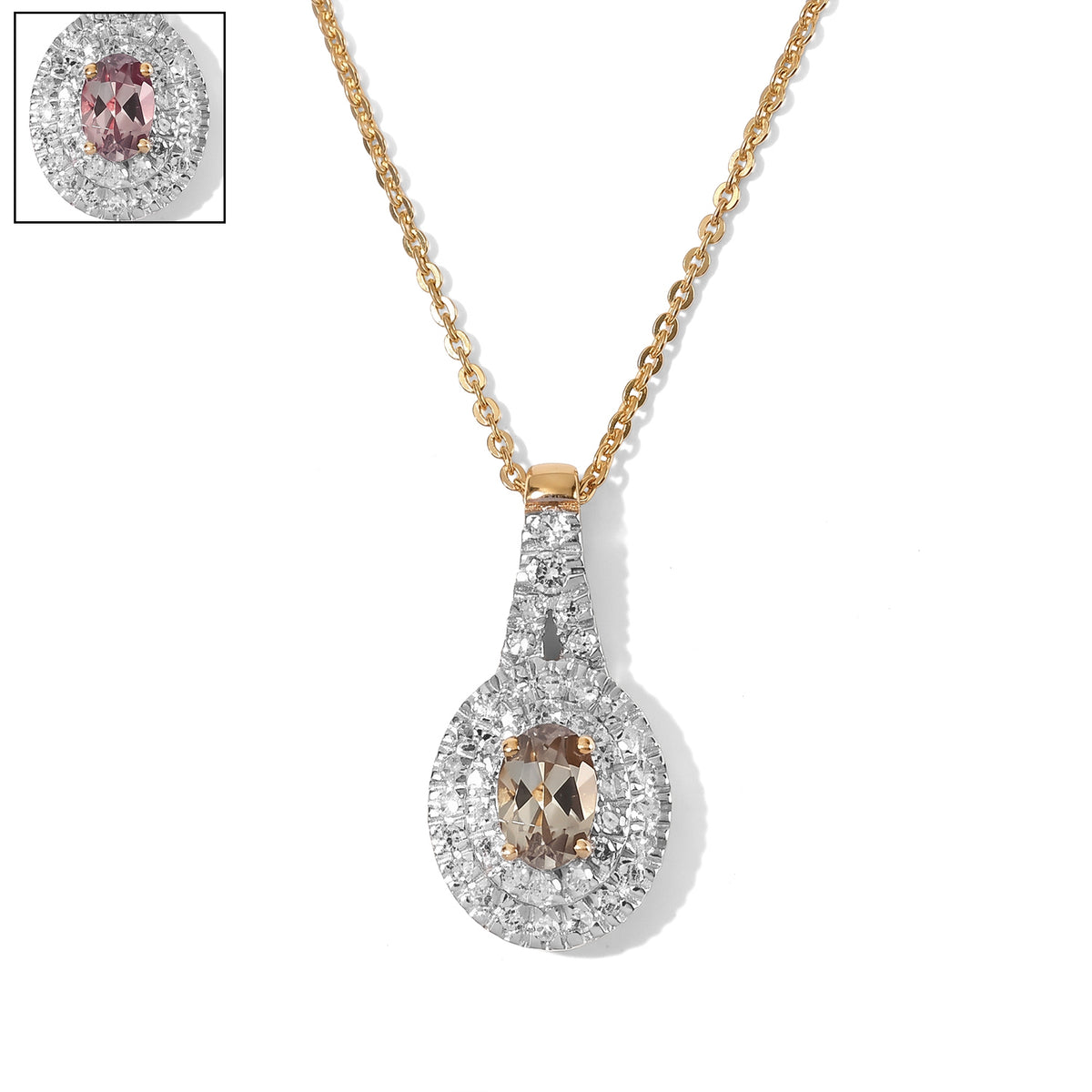 Luxuriant - AAA Turkizite &amp; Lab Grown Diamond (SI/G-H) Halo Pendant with Chain (Size 20) in 18K Vermeil Yellow Gold Plated Sterling Silver 0.85 Ct. 4562257 0