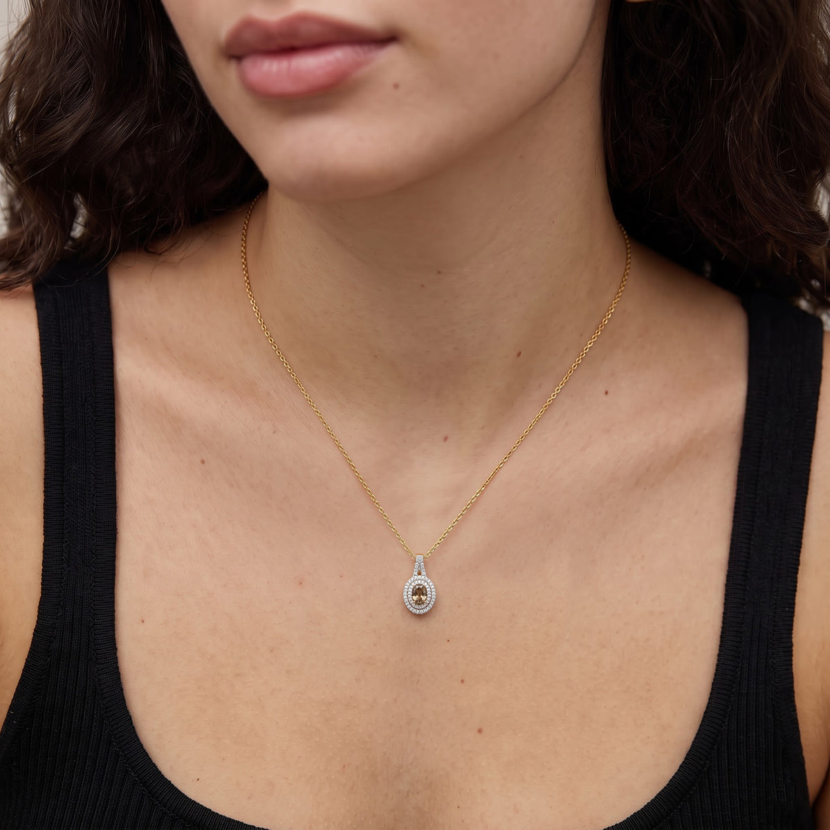 Luxuriant - AAA Turkizite &amp; Lab Grown Diamond (SI/G-H) Halo Pendant with Chain (Size 20) in 18K Vermeil Yellow Gold Plated Sterling Silver 0.85 Ct. 4562257 1