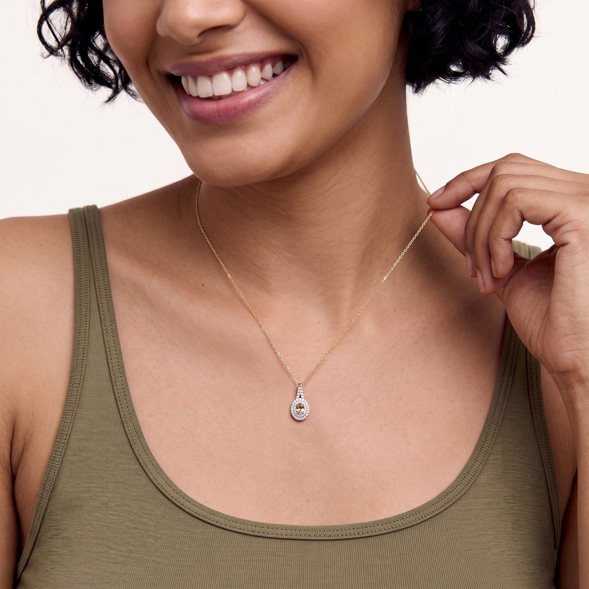 Luxuriant - AAA Turkizite &amp; Lab Grown Diamond (SI/G-H) Halo Pendant with Chain (Size 20) in 18K Vermeil Yellow Gold Plated Sterling Silver 0.85 Ct. 4562257 2