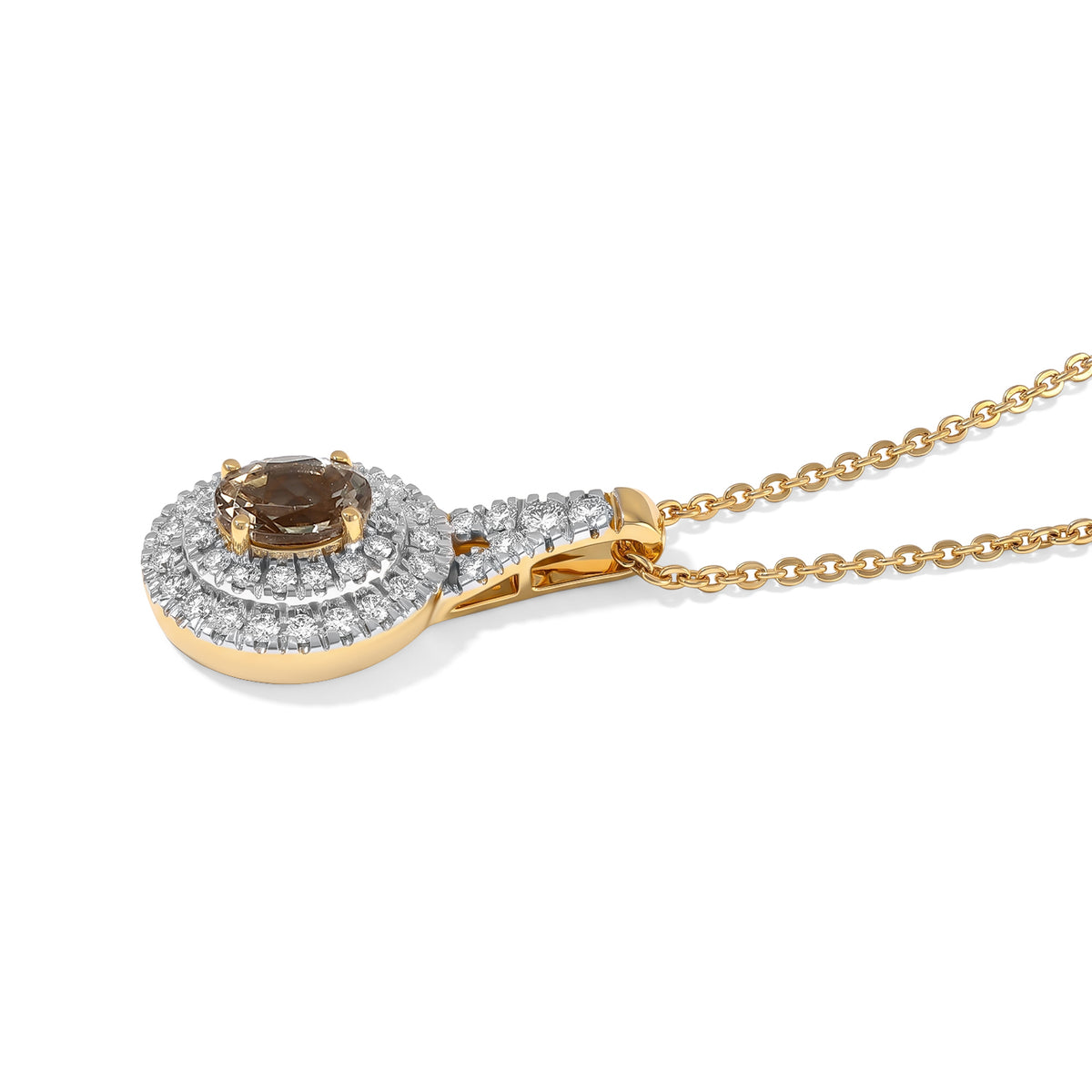 Luxuriant - AAA Turkizite &amp; Lab Grown Diamond (SI/G-H) Halo Pendant with Chain (Size 20) in 18K Vermeil Yellow Gold Plated Sterling Silver 0.85 Ct. 4562257 3