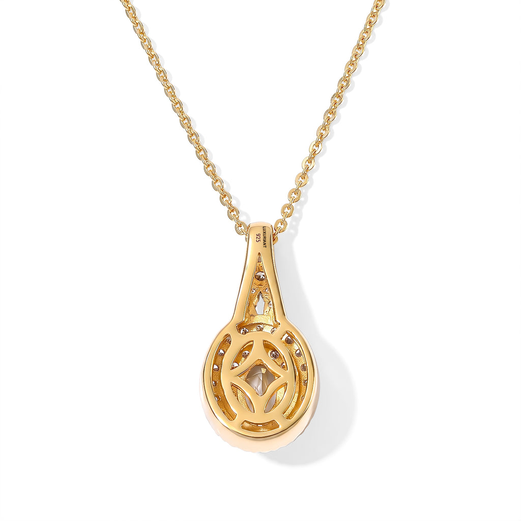 Luxuriant - AAA Turkizite & Lab Grown Diamond (SI/G-H) Halo Pendant with Chain (Size 20) in 18K Vermeil Yellow Gold Plated Sterling Silver 0.85 Ct._4562257_4