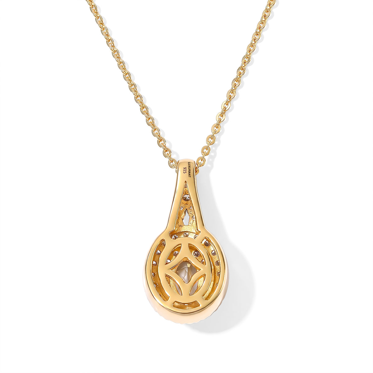 Luxuriant - AAA Turkizite &amp; Lab Grown Diamond (SI/G-H) Halo Pendant with Chain (Size 20) in 18K Vermeil Yellow Gold Plated Sterling Silver 0.85 Ct. 4562257 4