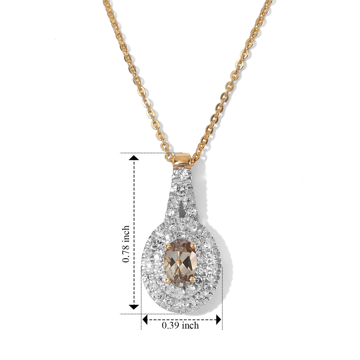 Luxuriant - AAA Turkizite &amp; Lab Grown Diamond (SI/G-H) Halo Pendant with Chain (Size 20) in 18K Vermeil Yellow Gold Plated Sterling Silver 0.85 Ct. 4562257 5