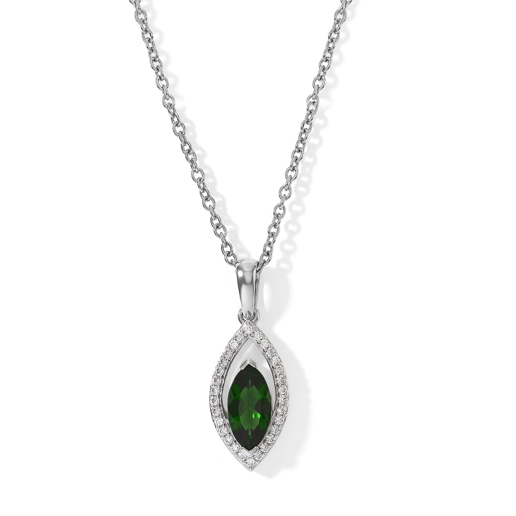 D'Joy - Natural Chrome Diopside & White Zircon Pendant in Platinum Overlay Sterling Silver with Chain (Size 20) 1.35 Ct._4562522