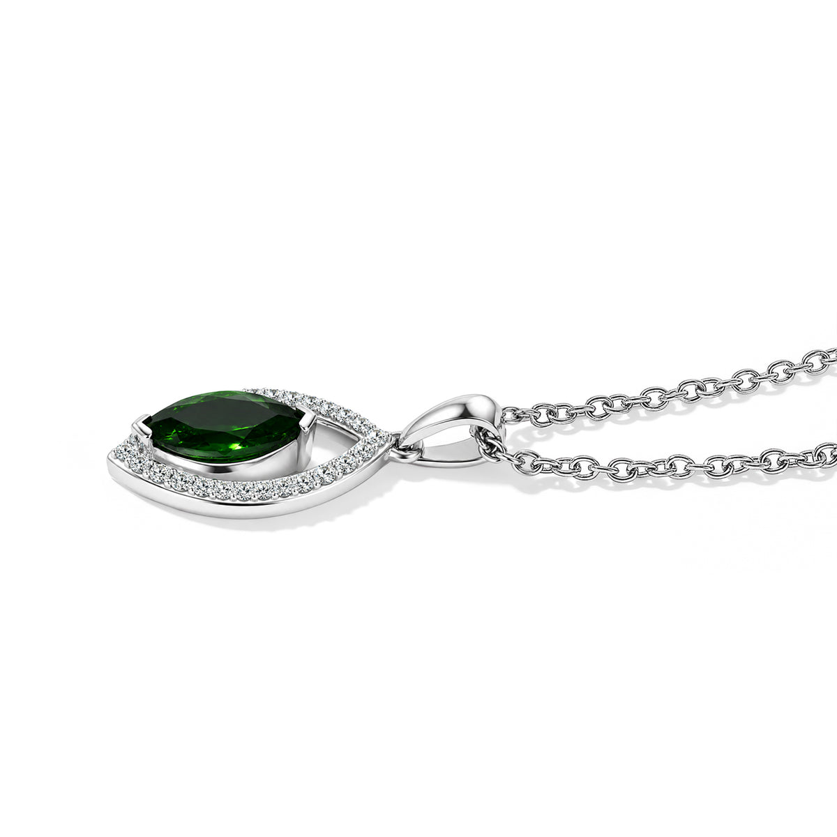 D'Joy - Natural Chrome Diopside &amp; White Zircon Pendant in Platinum Overlay Sterling Silver with Chain (Size 20) 1.35 Ct. 4562522 3