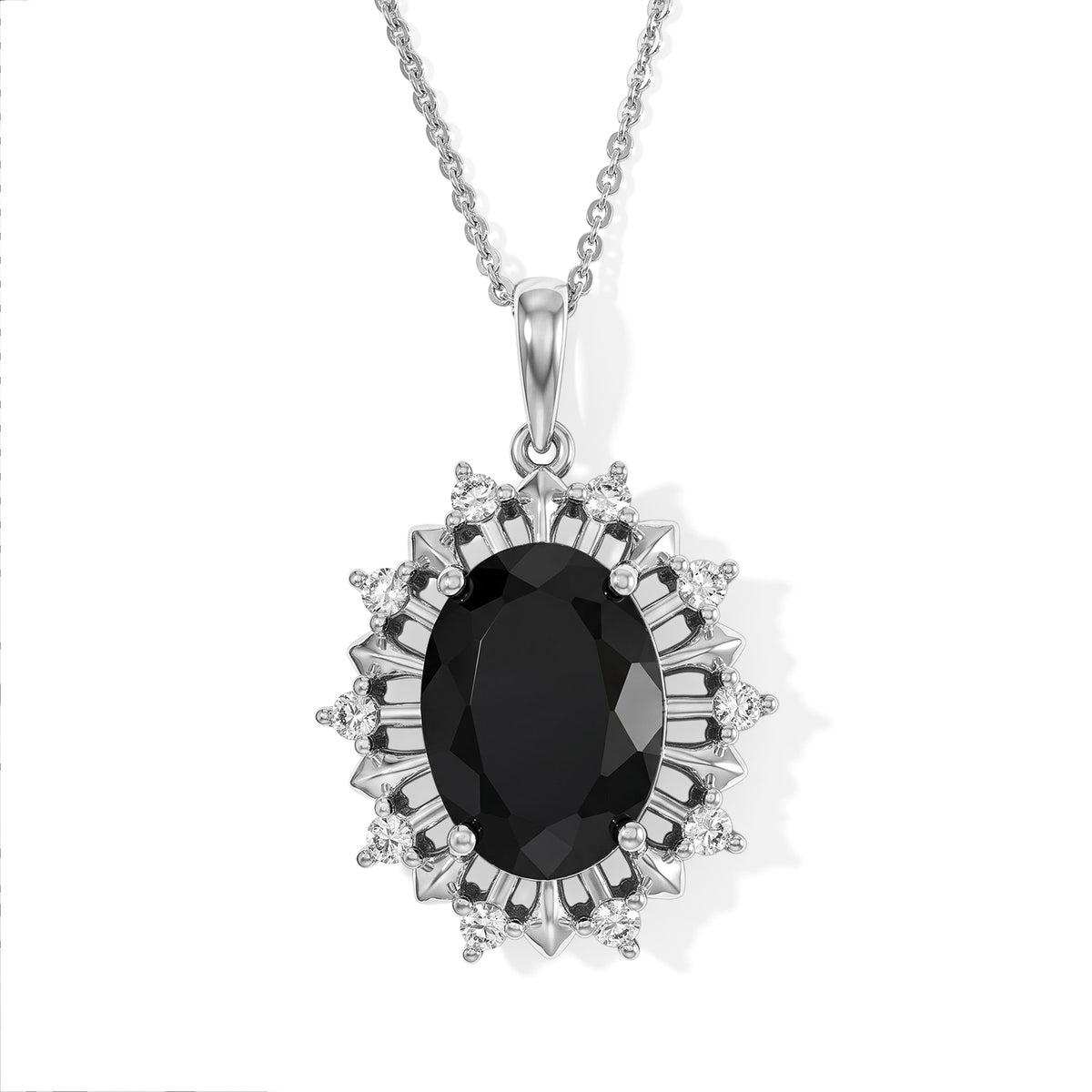 D'Joy - Black Spinel &amp; White Zircon Halo Pendant in Platinum Overlay Sterling Silver with Chain (Size 20) 7.80 Ct. 4562997 0