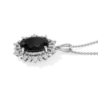 D'Joy - Black Spinel & White Zircon Halo Pendant in Platinum Overlay Sterling Silver with Chain (Size 20) 7.80 Ct._4562997_3