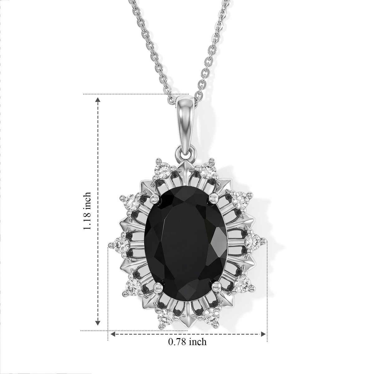 D'Joy - Black Spinel &amp; White Zircon Halo Pendant in Platinum Overlay Sterling Silver with Chain (Size 20) 7.80 Ct. 4562997 5
