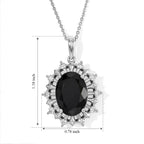 D'Joy - Black Spinel & White Zircon Halo Pendant in Platinum Overlay Sterling Silver with Chain (Size 20) 7.80 Ct._4562997_5