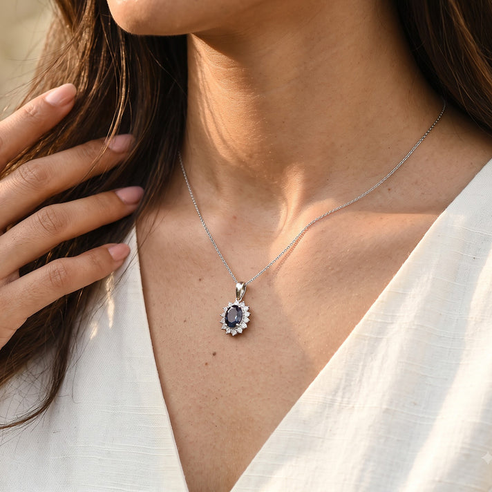 Luxuriant - AAA Lab Grown Alexandrite &amp; Lab Grown Diamond (SI/G-H) Halo Pendant with Chain (Size 20) in Rhodium Overlay Sterling Silver 2.90 Ct. 4566465 2