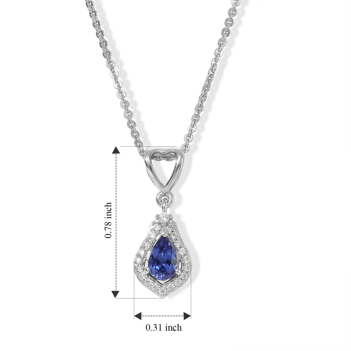 Tanzanite,  White Zircon Pendant with Chain (Size 20) in Platinum Overlay Sterling Silver 0.20 ct  0.600  Ct. 4578976 5