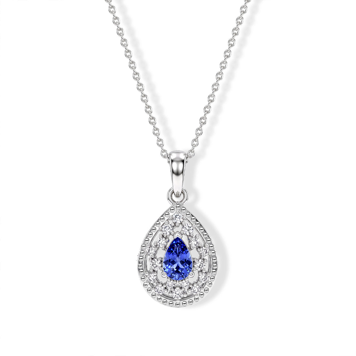 Tanzanite,  White Zircon Pendant with Chain (Size 20) in Platinum Overlay Sterling Silver 0.19 ct  0.590  Ct. 4578977 0