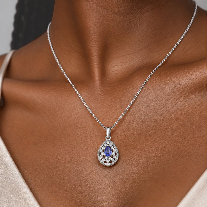 Live from Tanzania - D'Joy - Premium Tanzanite &amp; White Zircon Halo Pendant with Chain (Size 20) in Platinum Overlay Sterling Silver 4578977 2