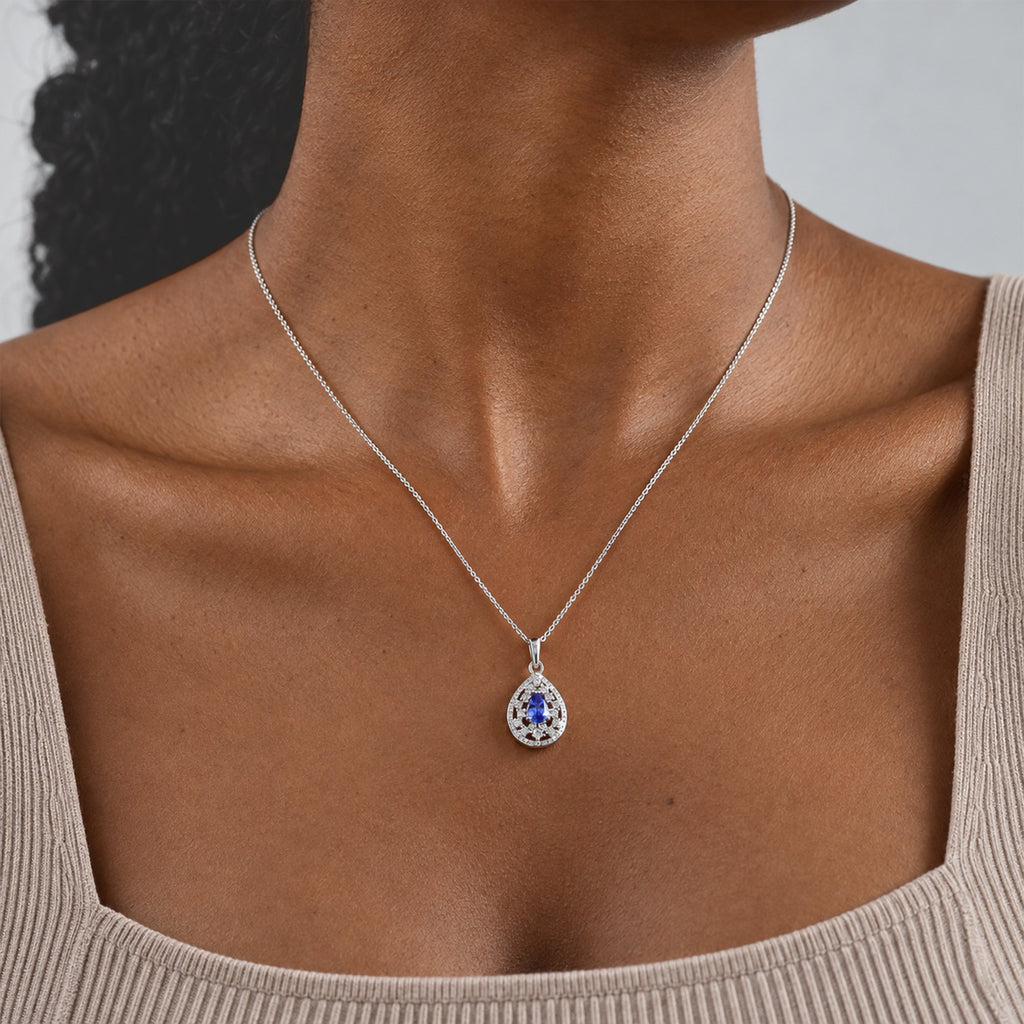 Tanzanite,  White Zircon Pendant with Chain (Size 20) in Platinum Overlay Sterling Silver 0.19 ct  0.590  Ct._4578977_2