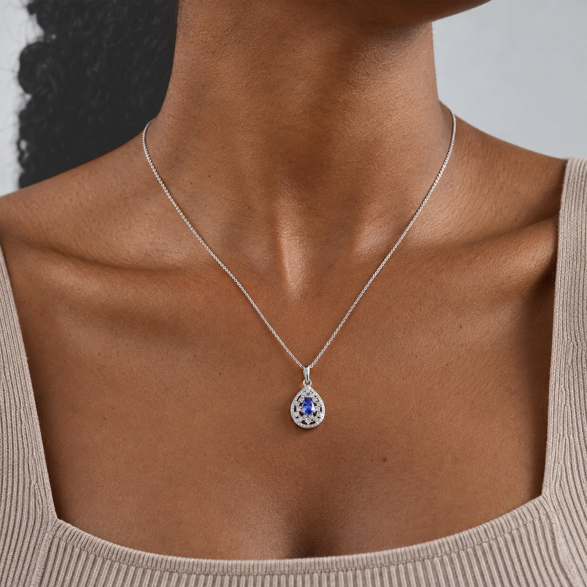 Tanzanite,  White Zircon Pendant with Chain (Size 20) in Platinum Overlay Sterling Silver 0.19 ct  0.590  Ct. 4578977 2