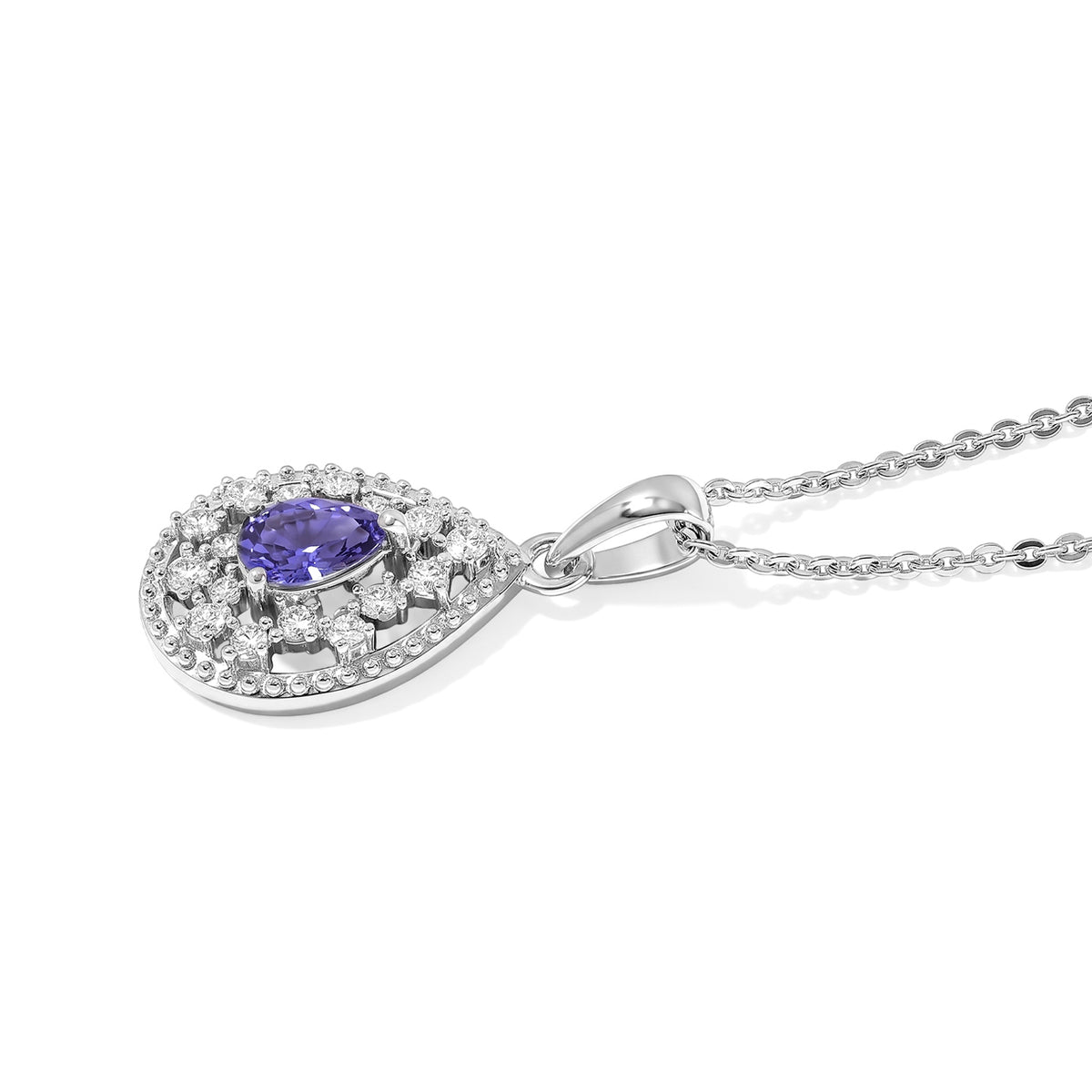 Tanzanite,  White Zircon Pendant with Chain (Size 20) in Platinum Overlay Sterling Silver 0.19 ct  0.590  Ct. 4578977 3