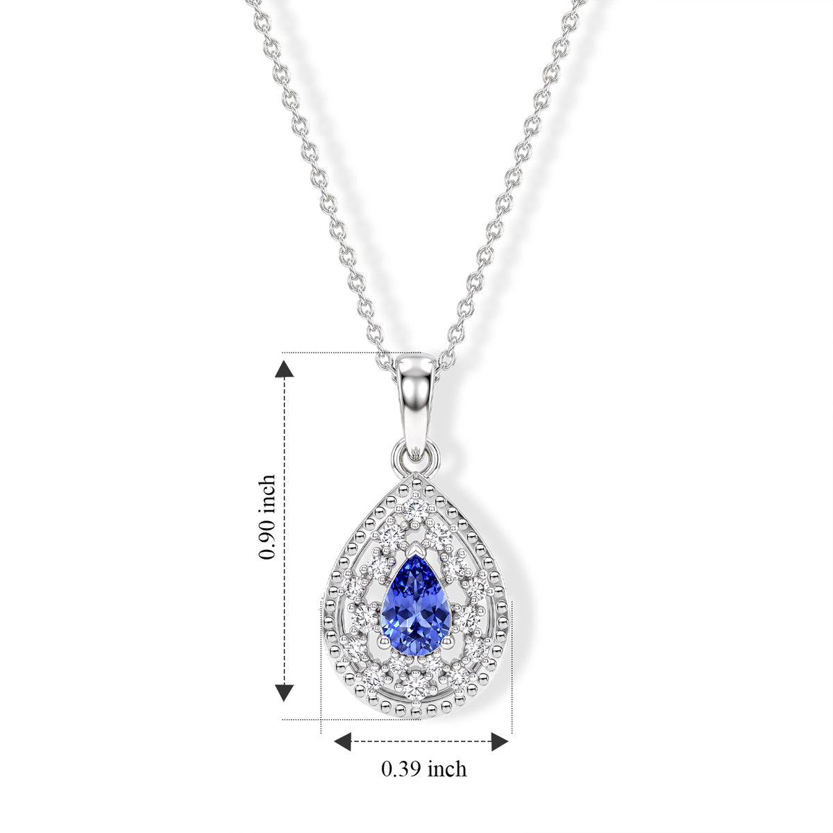 Tanzanite,  White Zircon Pendant with Chain (Size 20) in Platinum Overlay Sterling Silver 0.19 ct  0.590  Ct. 4578977 5