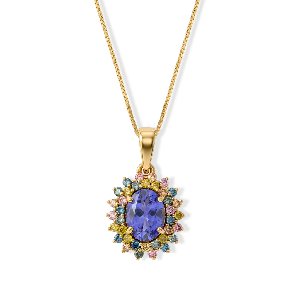 Tanzanite,  Lab Grown Yellow Diamond,  Lab Grown Green Diamond,  Lab Grown Pink Diamond,  Lab Grown Blue Diamond,  Lab Grown Red Diamond Pendant with Chain (Size 20) in 18K YG Vermeil Sterling Silver_4579498