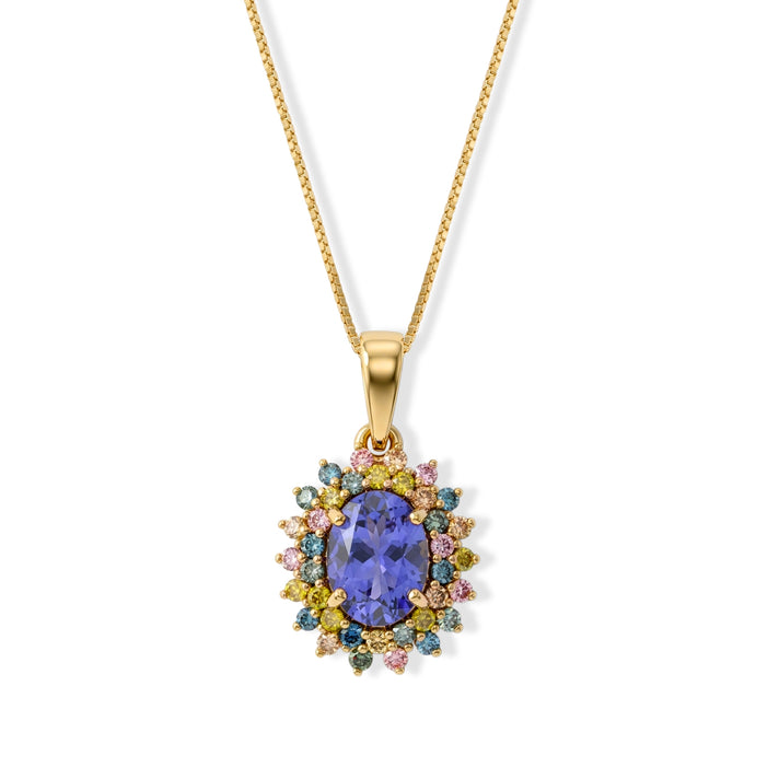 Live From Tanzania - Premium Tanzanite &amp; Lab Grown Mulit-Diamond Floral Halo Pendant with Chain (Size 20) &amp; Spring Ring Clasp in 18K Vermeil Yellow Gold Plated Sterling Silver 2.20 Ct. 4579498 1