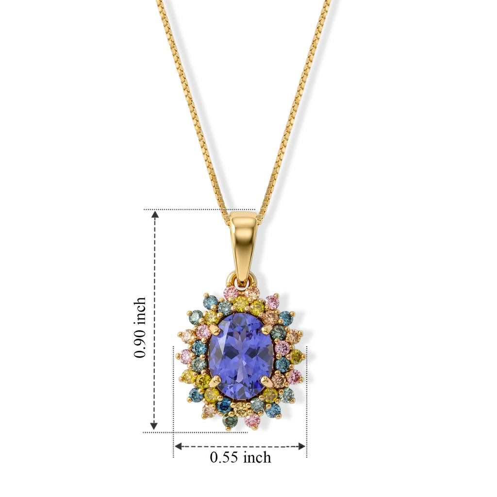 Tanzanite,  Lab Grown Yellow Diamond,  Lab Grown Green Diamond,  Lab Grown Pink Diamond,  Lab Grown Blue Diamond,  Lab Grown Red Diamond Pendant with Chain (Size 20) in 18K YG Vermeil Sterling Silver_4579498_5