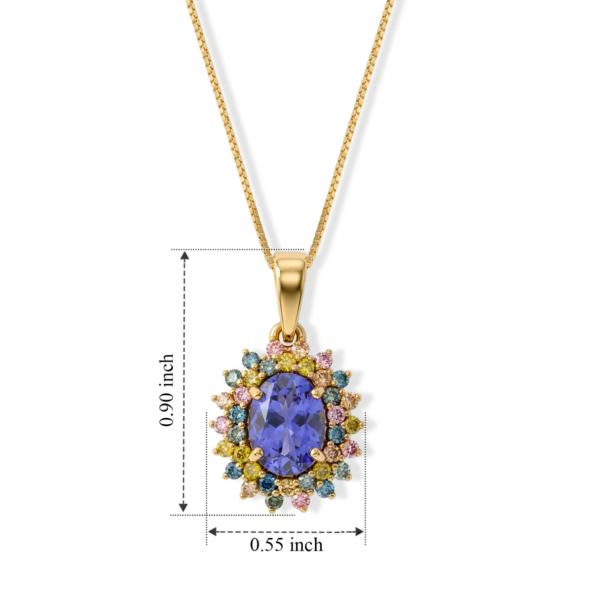 Luxuriant - Tanzanite &amp; Lab Grown Mulit-Diamond Floral Halo Pendant with Chain (Size 20) &amp; Spring Ring Clasp in 18K Vermeil Yellow Gold Plated Sterling Silver 2.20 Ct. 4579498 5
