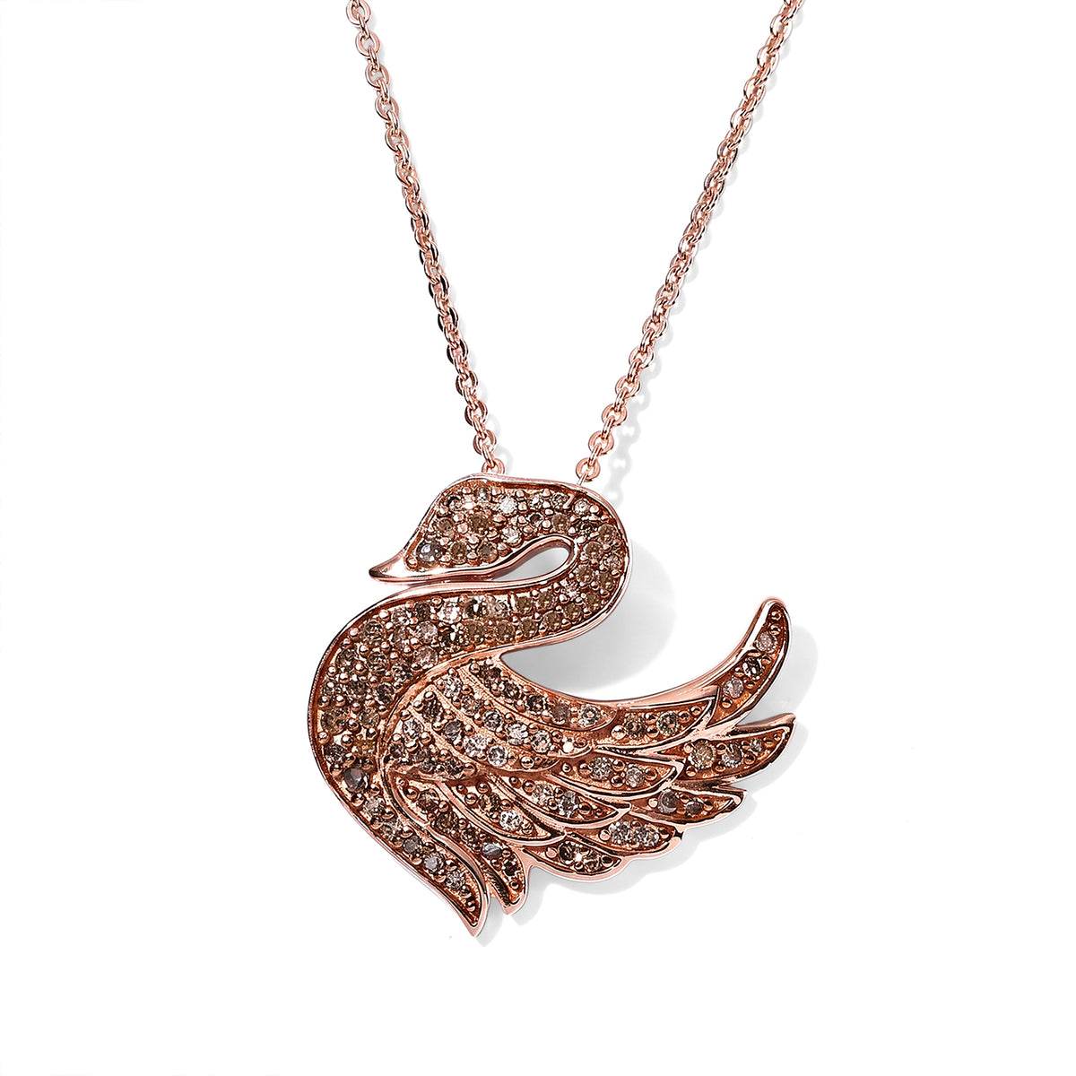 GP - Champagne Diamond, White Diamond &amp; Blue Sapphire Duck Pendant with Chain (Size 20) in 18K Vermeil Rose Gold Plated Sterling Silver 0.50 Ct. 4579842 0