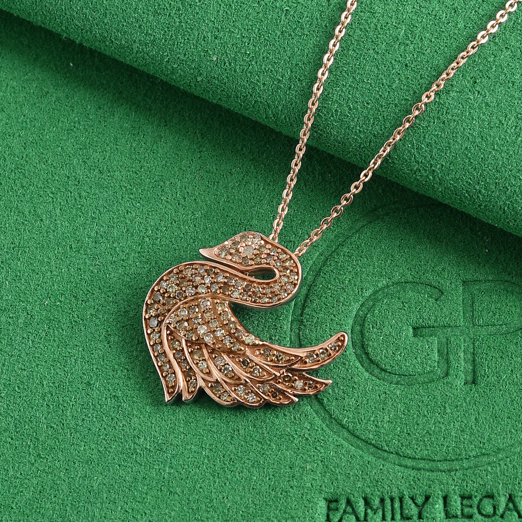 Champagne Diamond  Kanchanaburi Blue Sapphire,  White Diamond Pendant with Torn Chain 19DC (Size 20) in 18K RG Vermeil Sterling Silver 0.46 ct  0.490  Ct._4579842_1